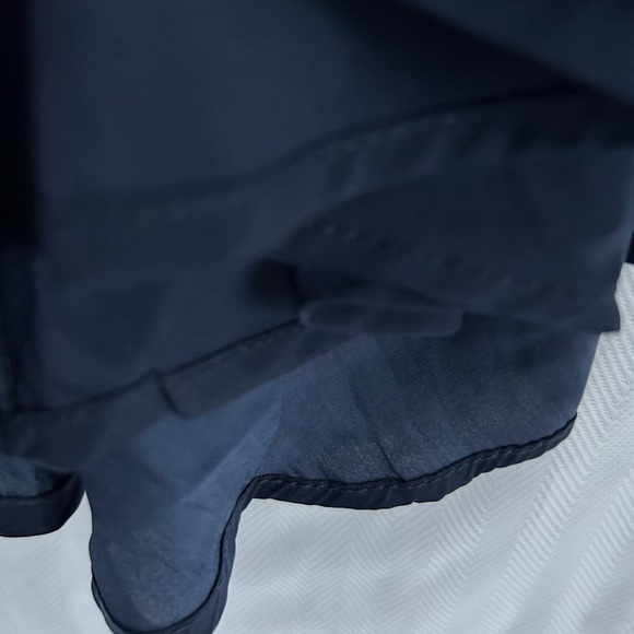 Here Comes the Sun Navy Satin Babydoll Empire Waist Poof Sleeve Mini Dress XS - Picture 8 of 14